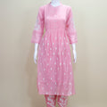 Blush Pink Chikankari Kurta Set with Embroidered Pants and Dupatta