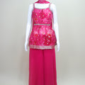 Pink Floral Organza Peplum Kurta with Sharara Pants and Dupatta