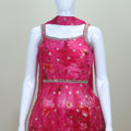 Pink Floral Organza Peplum Kurta with Sharara Pants and Dupatta