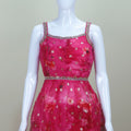 Pink Floral Organza Peplum Kurta with Sharara Pants and Dupatta