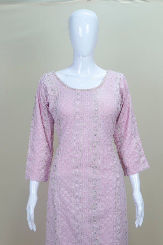 Elegant Light Pink Embroidered Georgette Kurta Sharara Set with Dupatta