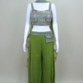 Women's Green Mirror Work Embroidered Crop Top with Palazzo Pants and Dupatta