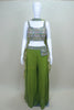 Women's Green Mirror Work Embroidered Crop Top with Palazzo Pants and Dupatta