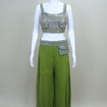 Women's Green Mirror Work Embroidered Crop Top with Palazzo Pants and Dupatta