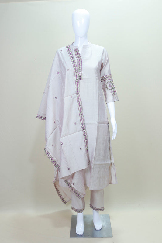 Light Beige Embroidered Cotton Silk Salwar Suit with Dupatta