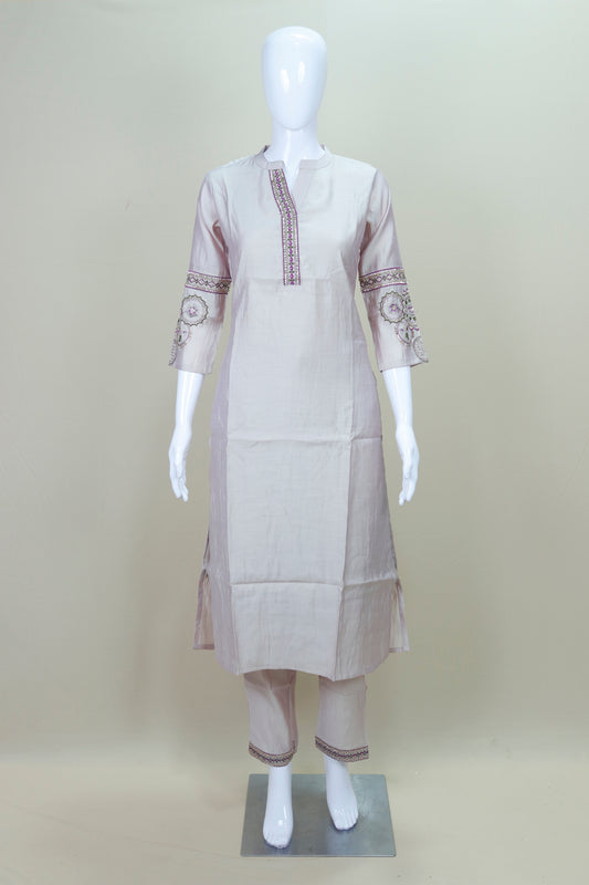 Light Beige Embroidered Cotton Silk Salwar Suit with Dupatta