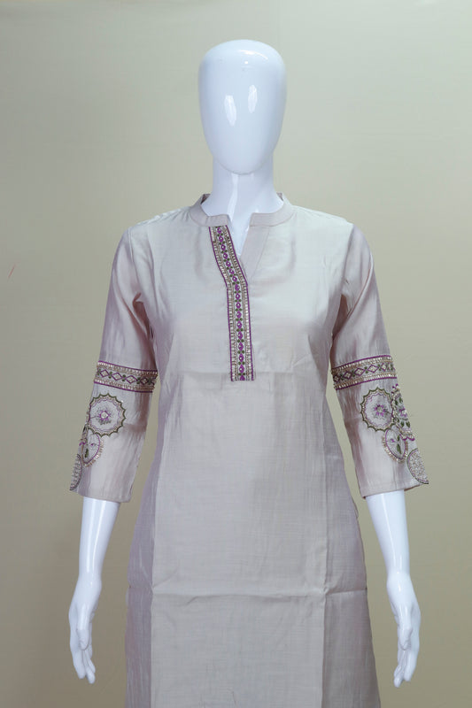 Light Beige Embroidered Cotton Silk Salwar Suit with Dupatta