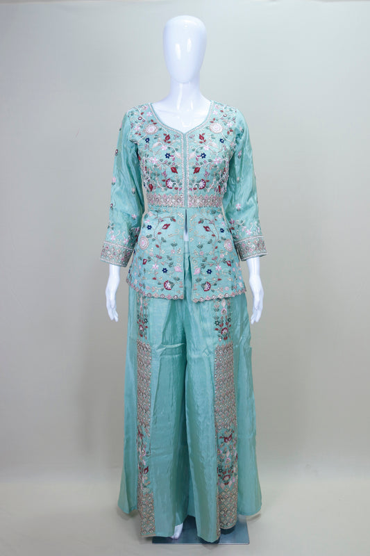 Sea Green Embroidered Silk Anarkali Suit with Dupatta