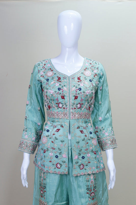 Sea Green Embroidered Silk Anarkali Suit with Dupatta