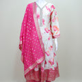 White and Pink Floral Silk Anarkali Suit with Banarasi Dupatta 