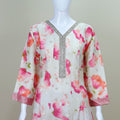 White and Pink Floral Silk Anarkali Suit with Banarasi Dupatta