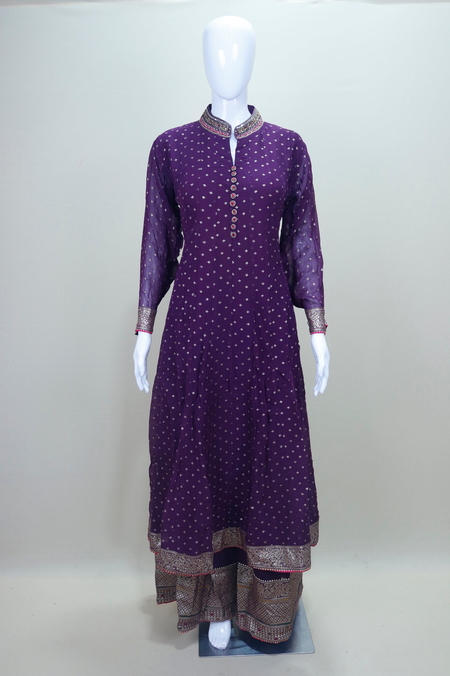 Purple Georgette Anarkali Suit with Gota Patti Work and Banarasi Dupatta