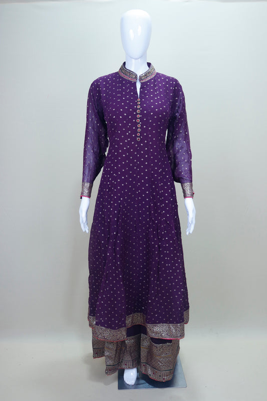 Purple Georgette Anarkali Suit with Gota Patti Work and Banarasi Dupatta