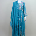 Teal Blue Floral Embroidered Anarkali Suit with Matching Dupatta
