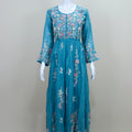 Teal Blue Floral Embroidered Anarkali Suit with Matching Dupatta