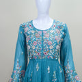 Teal Blue Floral Embroidered Anarkali Suit with Matching Dupatta
