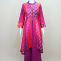 Magenta and Pink Bandhani Print Anarkali Suit with Embroidery and Dupatta
