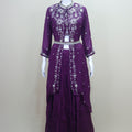 Purple Embroidered Jacket Style Lehenga Set with Belt 