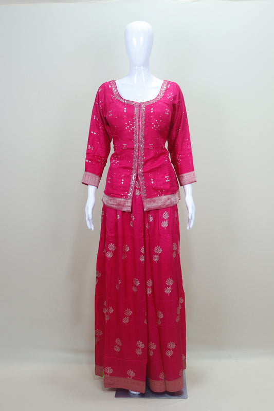 Women's Pink Embroidered Kurta Sharara Set with Dupatta