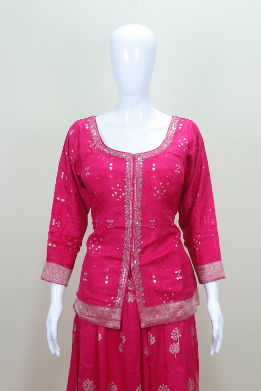 Women's Pink Embroidered Kurta Sharara Set with Dupatta