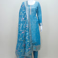 Women's Blue Embroidered Straight Cut Suit with Dupatta