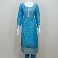 Women's Blue Embroidered Straight Cut Suit with Dupatta