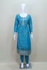 Women's Blue Embroidered Straight Cut Suit with Dupatta