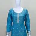 Women's Blue Embroidered Straight Cut Suit with Dupatta