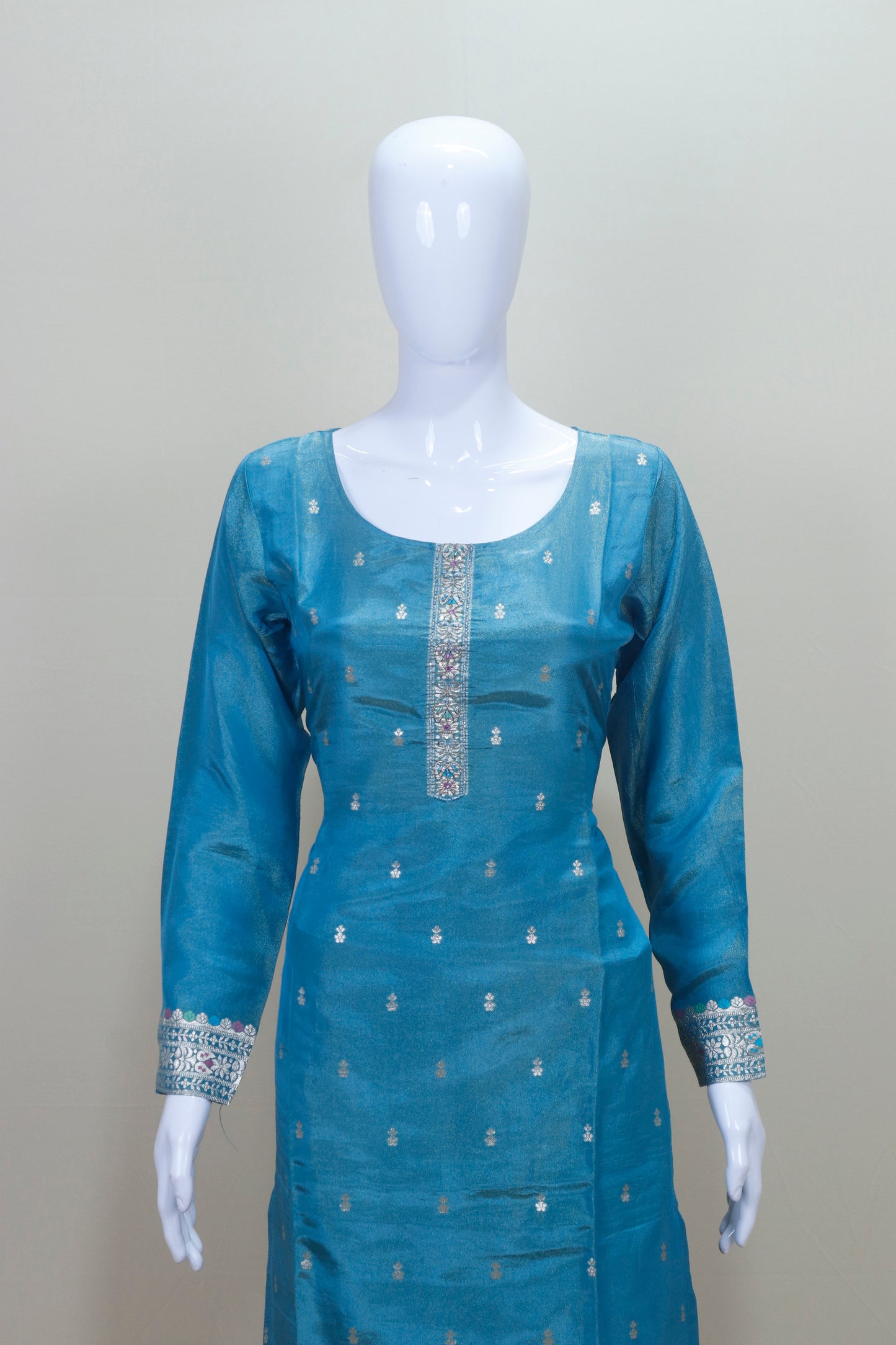Women's Blue Embroidered Straight Cut Suit with Dupatta