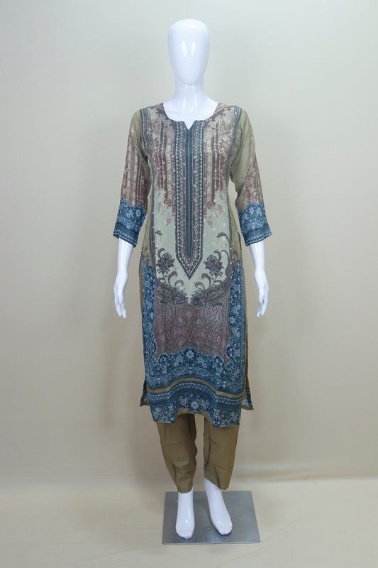 Women's Multi-Color Printed Cotton Salwar Suit with Dupatta