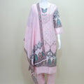 Light Pink Printed Cotton Salwar Kameez with Embroidered Neckline and Dupatta