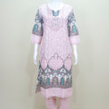 Light Pink Printed Cotton Salwar Kameez with Embroidered Neckline and Dupatta