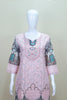 Light Pink Printed Cotton Salwar Kameez with Embroidered Neckline and Dupatta