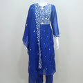 Elegant Royal Blue Chikankari Embroidered Cotton Kurta Set with Dupatta