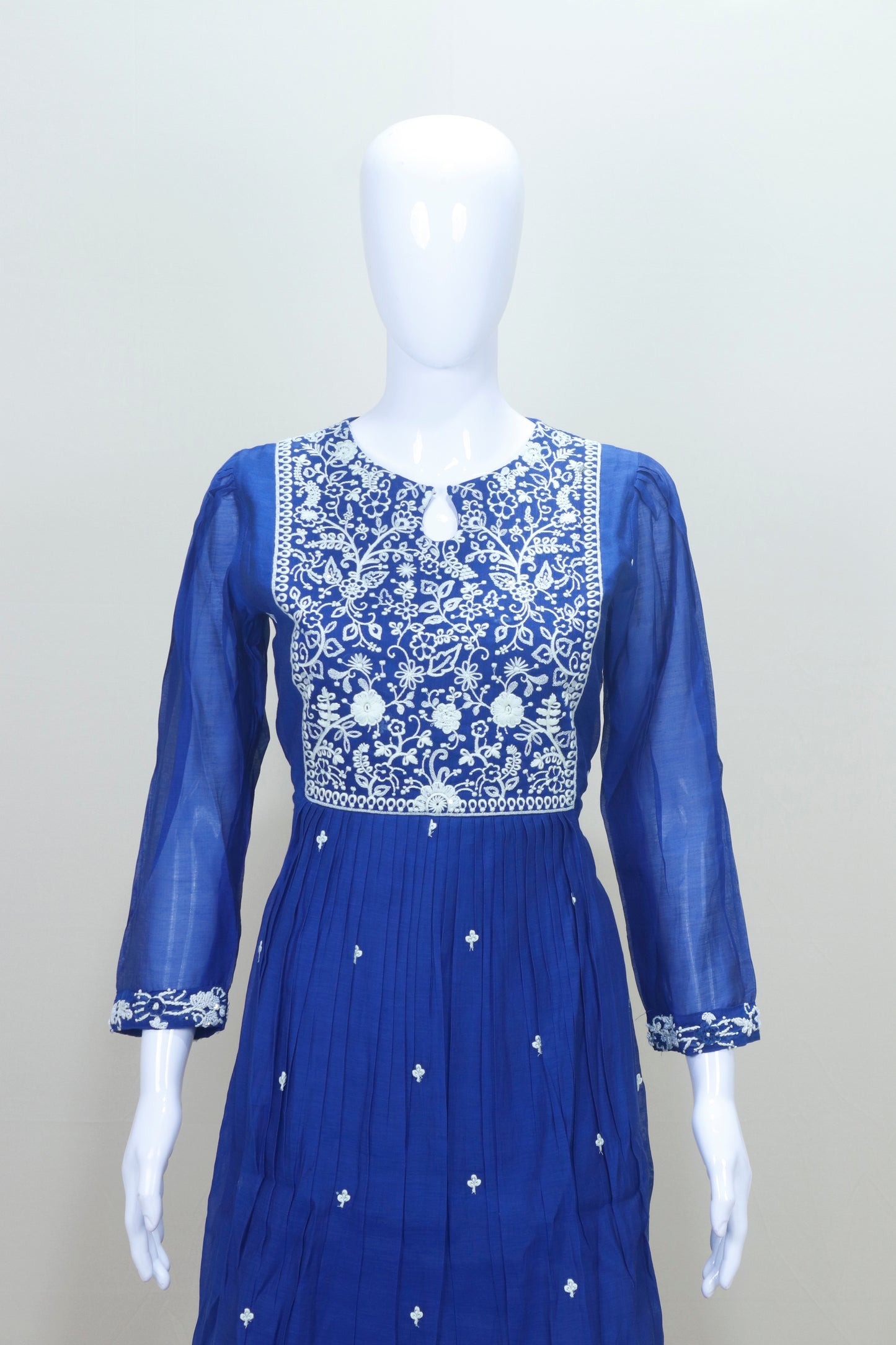 Elegant Royal Blue Chikankari Embroidered Cotton Kurta Set with Dupatta
