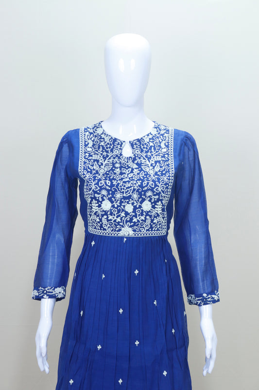 Elegant Royal Blue Chikankari Embroidered Cotton Kurta Set with Dupatta
