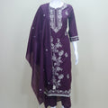 Dark Purple Embroidered Cotton Salwar Suit with Dupatta