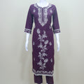 Dark Purple Embroidered Cotton Salwar Suit with Dupatta