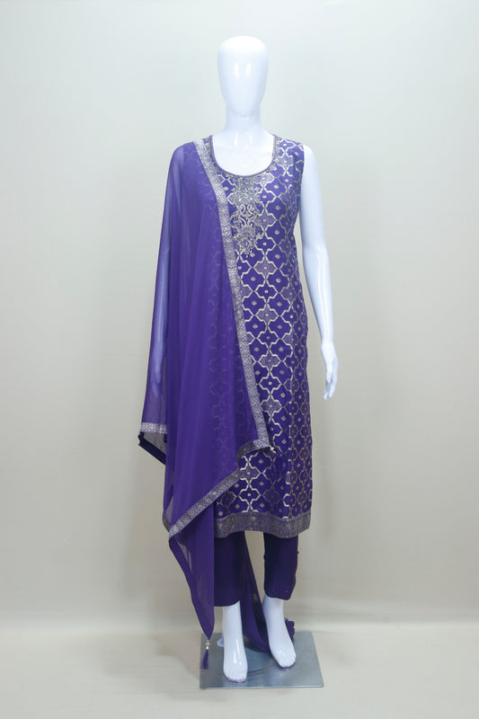 Elegant Purple Silk Salwar Suit with Golden Embroidery Matching Dupatta