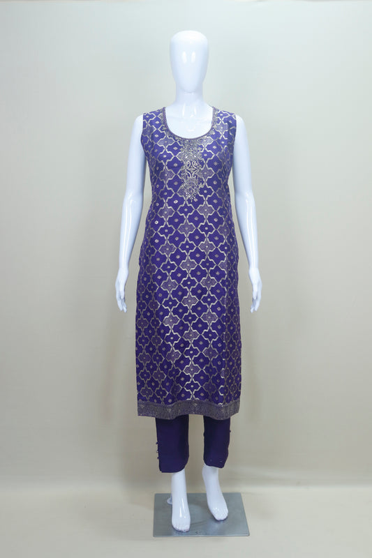 Elegant Purple Silk Salwar Suit with Golden Embroidery Matching Dupatta