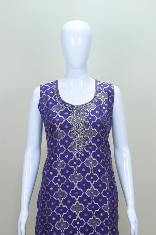 Elegant Purple Silk Salwar Suit with Golden Embroidery Matching Dupatta