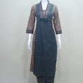 Elegant Dark Teal Cotton Salwar Suit with Ajrak Print & Matching Dupatta