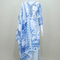 White and Blue Floral Printed Cotton Salwar Suit with Dupatta