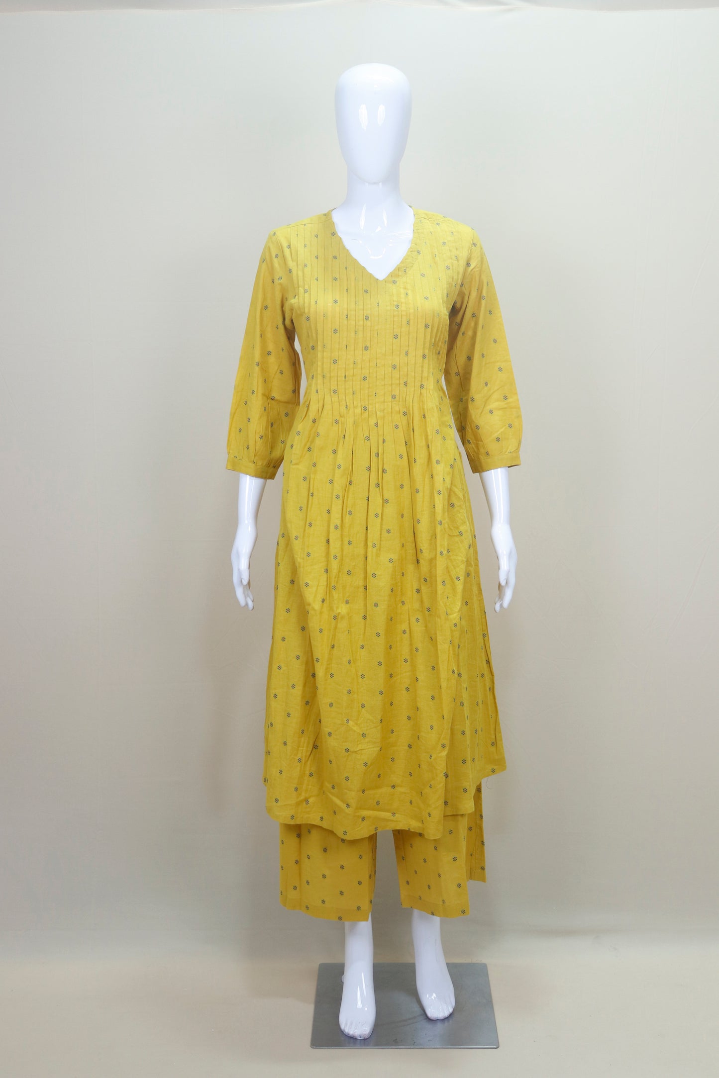 Mustard Yellow Printed Cotton Kurta with Palazzo Set Ethnic Wear