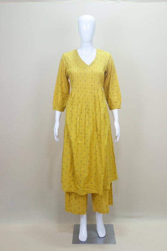 Mustard Yellow Printed Cotton Kurta with Palazzo Set Ethnic Wear
