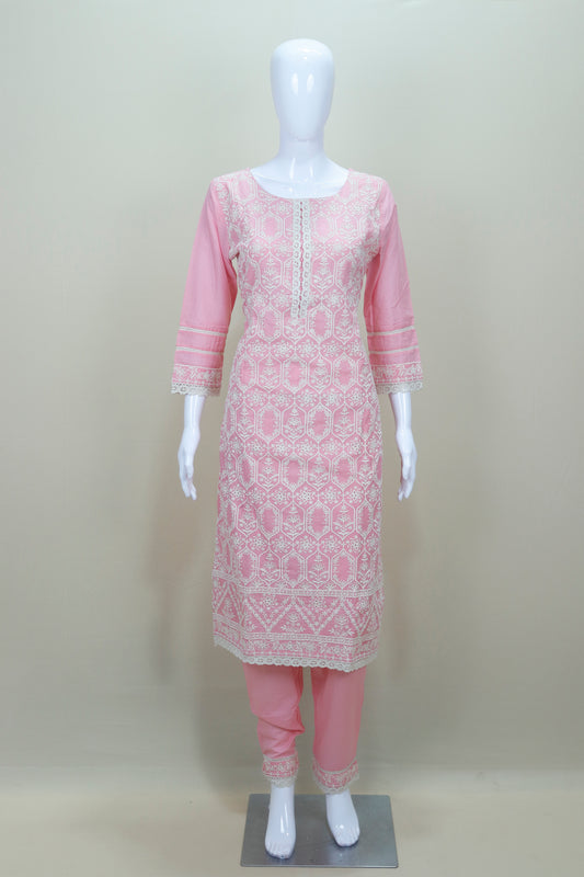 Pastel Pink Chikankari Embroidered Cotton Salwar Suit with Dupatta