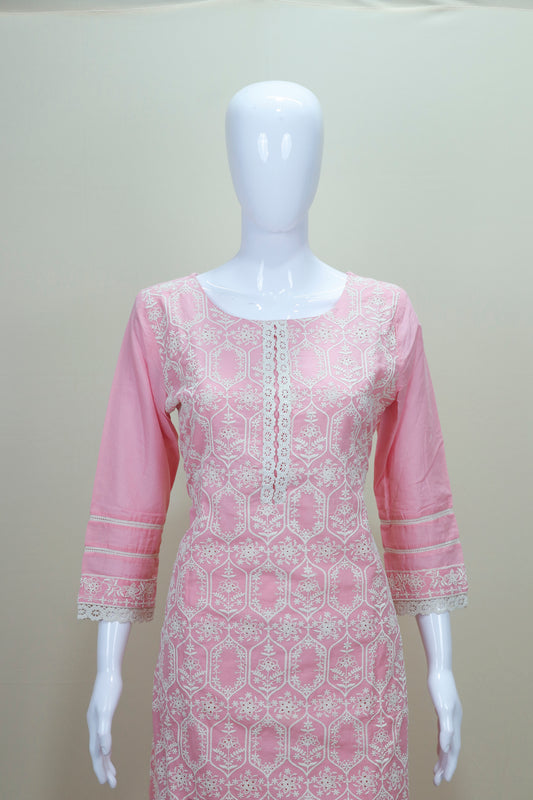Pastel Pink Chikankari Embroidered Cotton Salwar Suit with Dupatta
