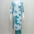 Teal Green and White Floral Printed Cotton Salwar Suit with Dupatta