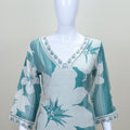 Teal Green and White Floral Printed Cotton Salwar Suit with Dupatta