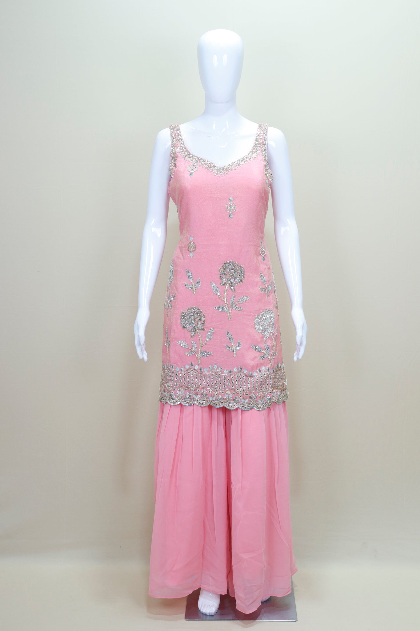 Elegant Pink Embroidered Sharara Suit with Dupatta Women’s Party Wedding Wear